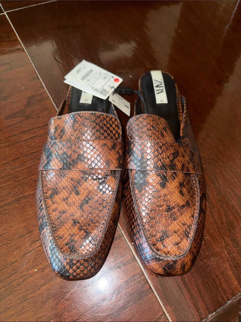 ZARA Men’s Brown Snake-Print Slip-On Loafers